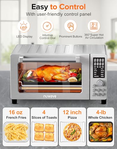 Nuwave Bravo Pro Smart 21QT Toaster Oven Air Fryer Combo, Convection Oven Countertop, 10 functions all in 1, with even & quick crisp technology