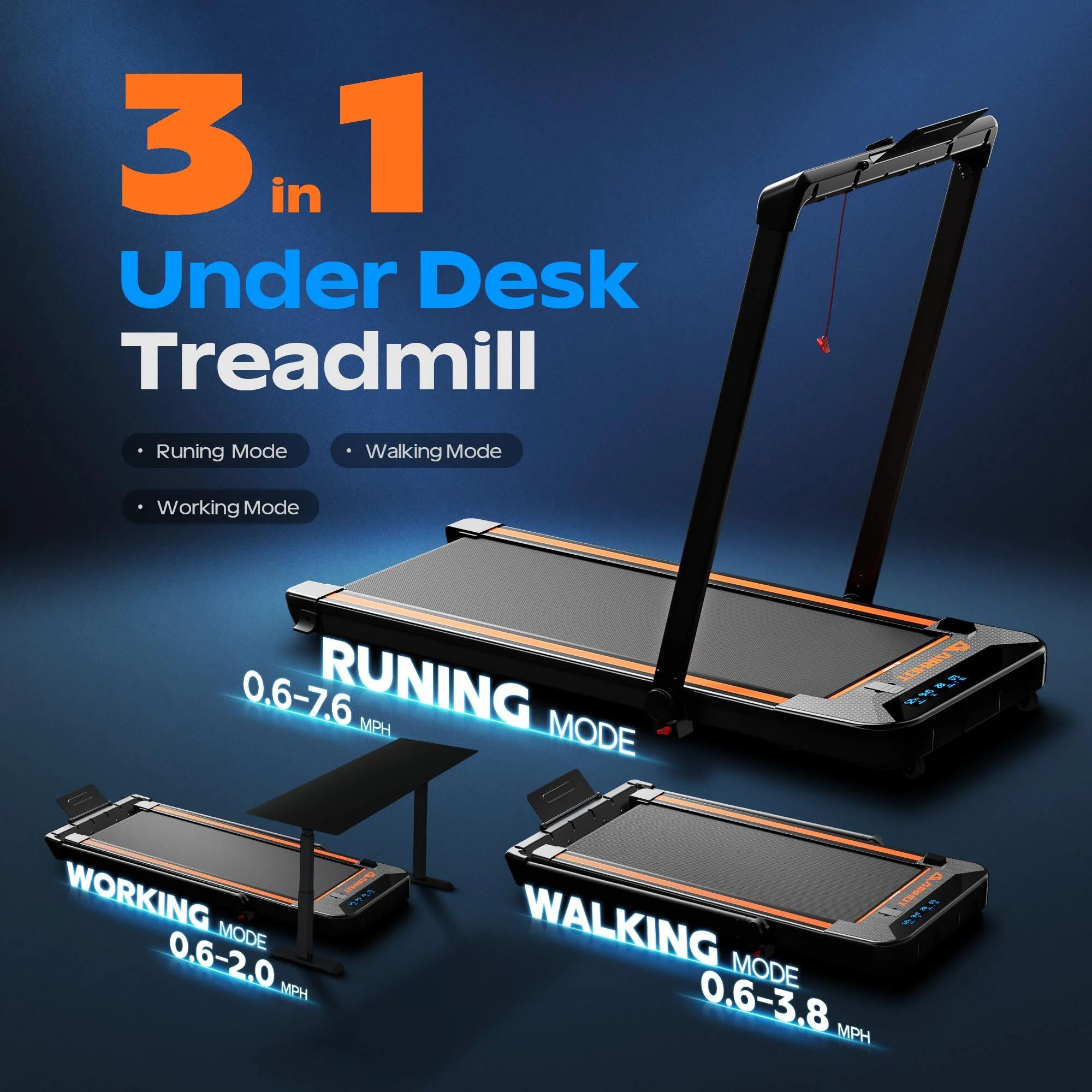 CoolHut Under Desk Treadmill, Walking Pad 3 in 1 Folding Treadmill, Walking Jogging Treadmills for Home Office