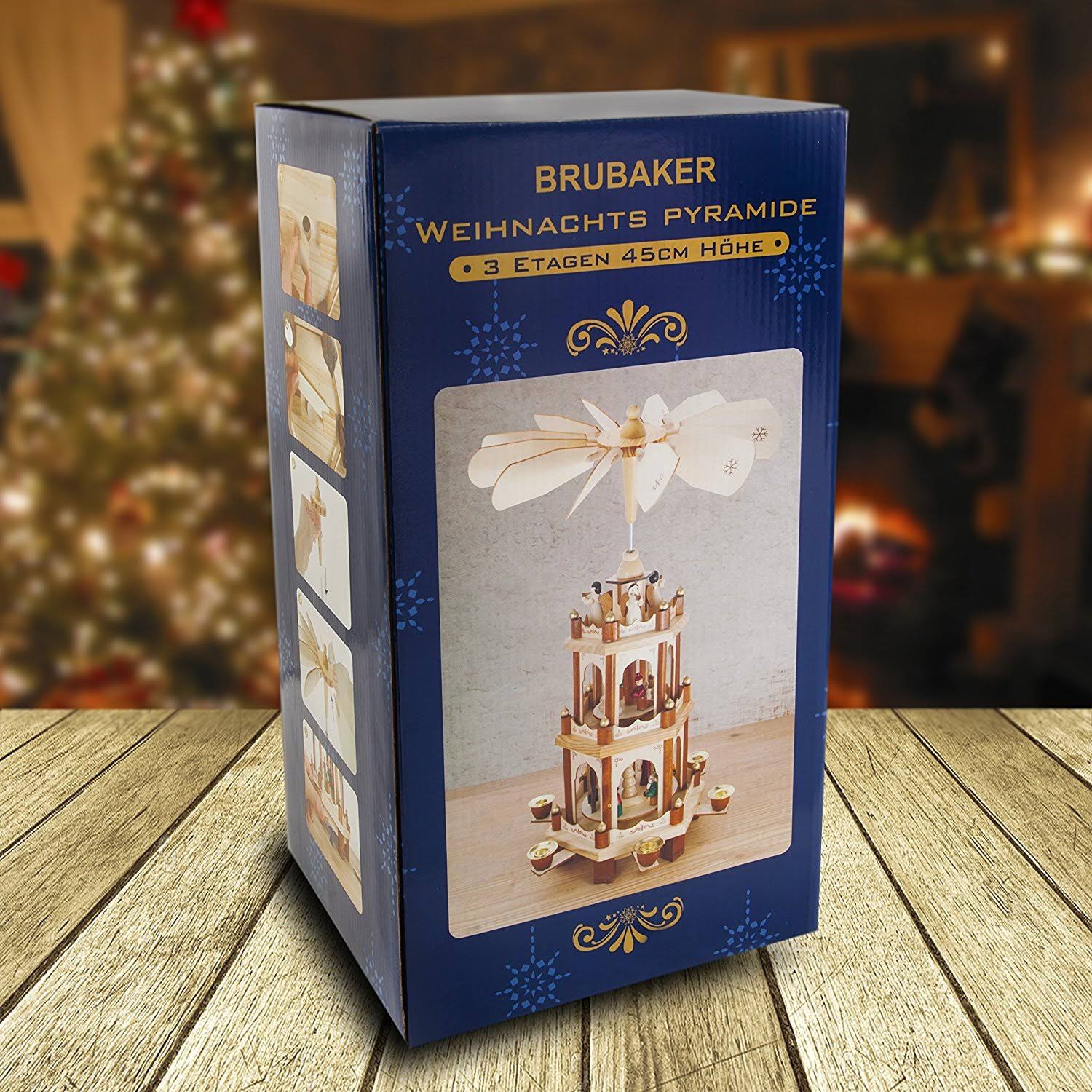 Brubaker Wooden Christmas Pyramid - 18 Inches - 3 Tier Carousel - Nativity Play