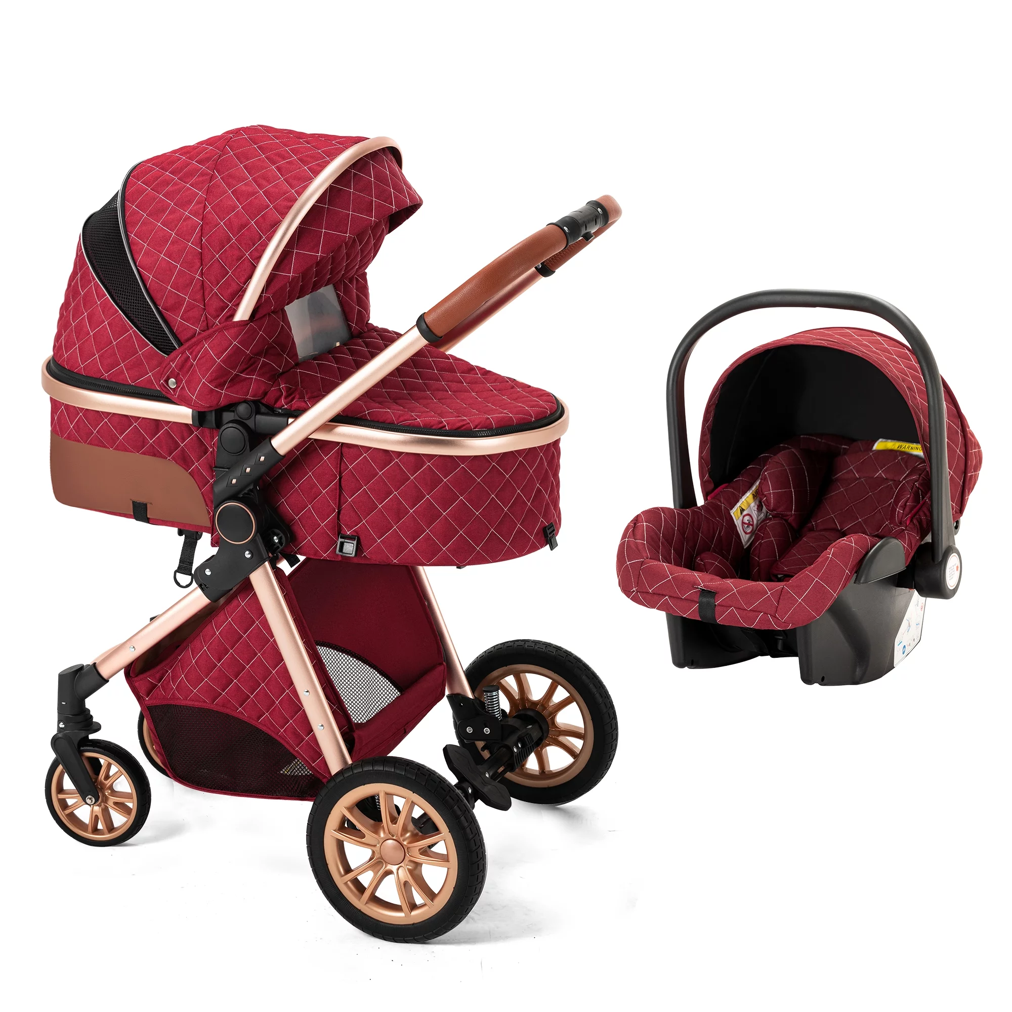 Luxury Pram High Landscape Baby Stroller Folding Pushchair for 0-36 Months Kids,Red - Curated Treasures Market