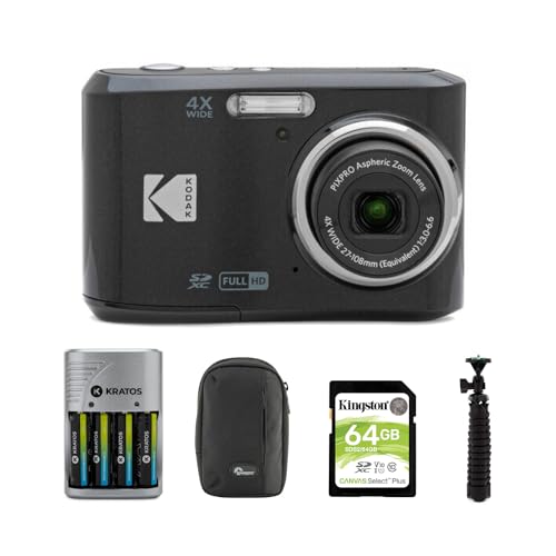 Kodak PIXPRO FZ45 Friendly Zoom Digital Camera (White) Bundle with 64 GB UHS-I U1 SDXC Memory Card