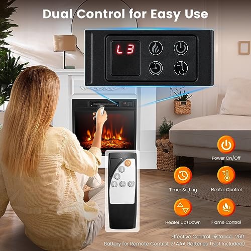S AFSTAR Electric Fireplace with Mantel, 1400W 32 Inch Fireplace Heater with Remote Control, 6H Timer, Adjustable 3D Flame Effect, Thermostat