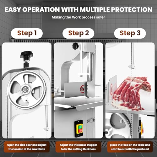 Bone Saw Meat Cutter 1200W Cutter Meat Saw 0.04''-7.8'' Cutting Thickness 20'' x 15'' Table Stainless Steel Meat Band Saws for Butchering 330-500