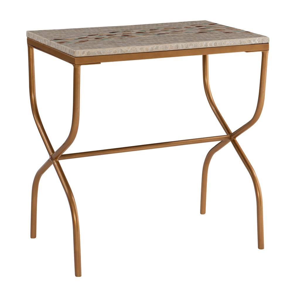 Linon Home Decor Carter Gold Capiz Fish Mosaic Accent Table