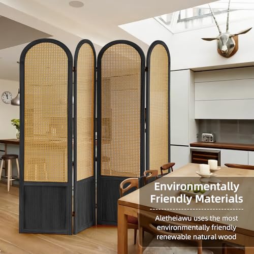 5.9 Ft Tall Hand-Woven Rattan Room Divider 3 Panels, Wood Room Divider Panel, Folding Screen Divider Wall, Wall Divider for Room Separation
