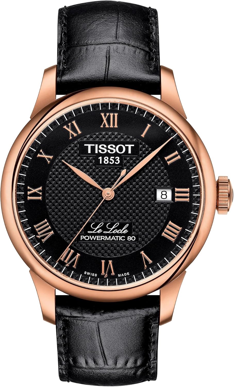 Tissot Mens Le Locle Powermatic 80 316L Stainless Steel case with Rose Gold PVD Coating Automatic Watches, Black, Leather, 19 (T0064073605300)