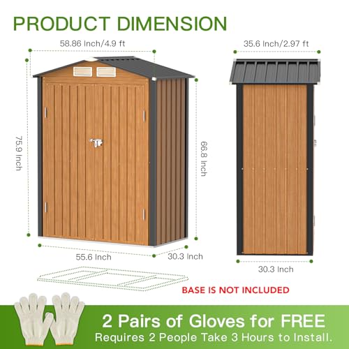 Outdoor Storage Shed, 5x3 Ft Metal Steel Tiny House with Lockable Door, Vertical Outside Storage Building for Garden, Backyard, Lawn, Patio Utility