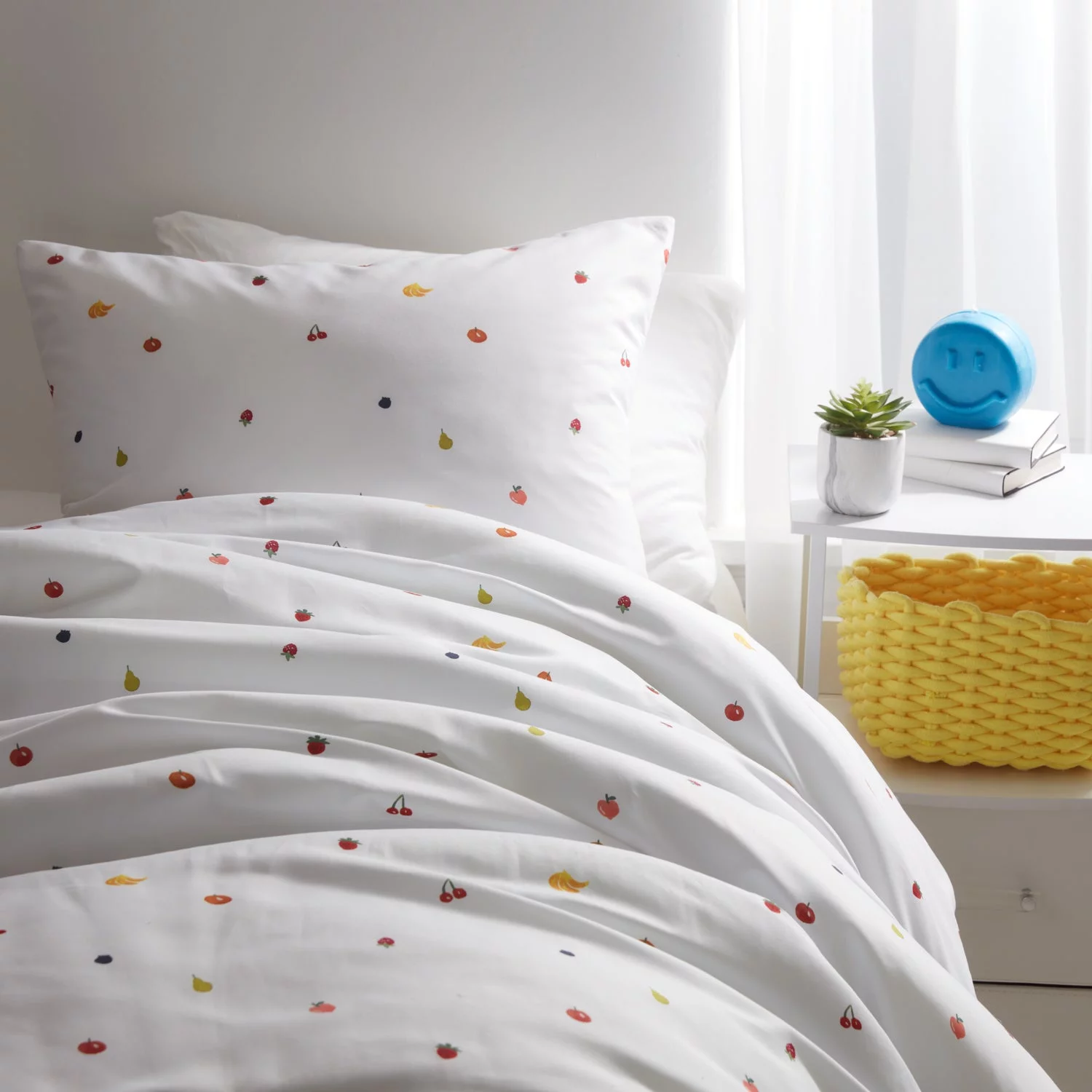 Dormify Fruit Showers Comforter and Sham Set, White & Rainbow Fruits, Full/Queen, Dorm & College Essentials
