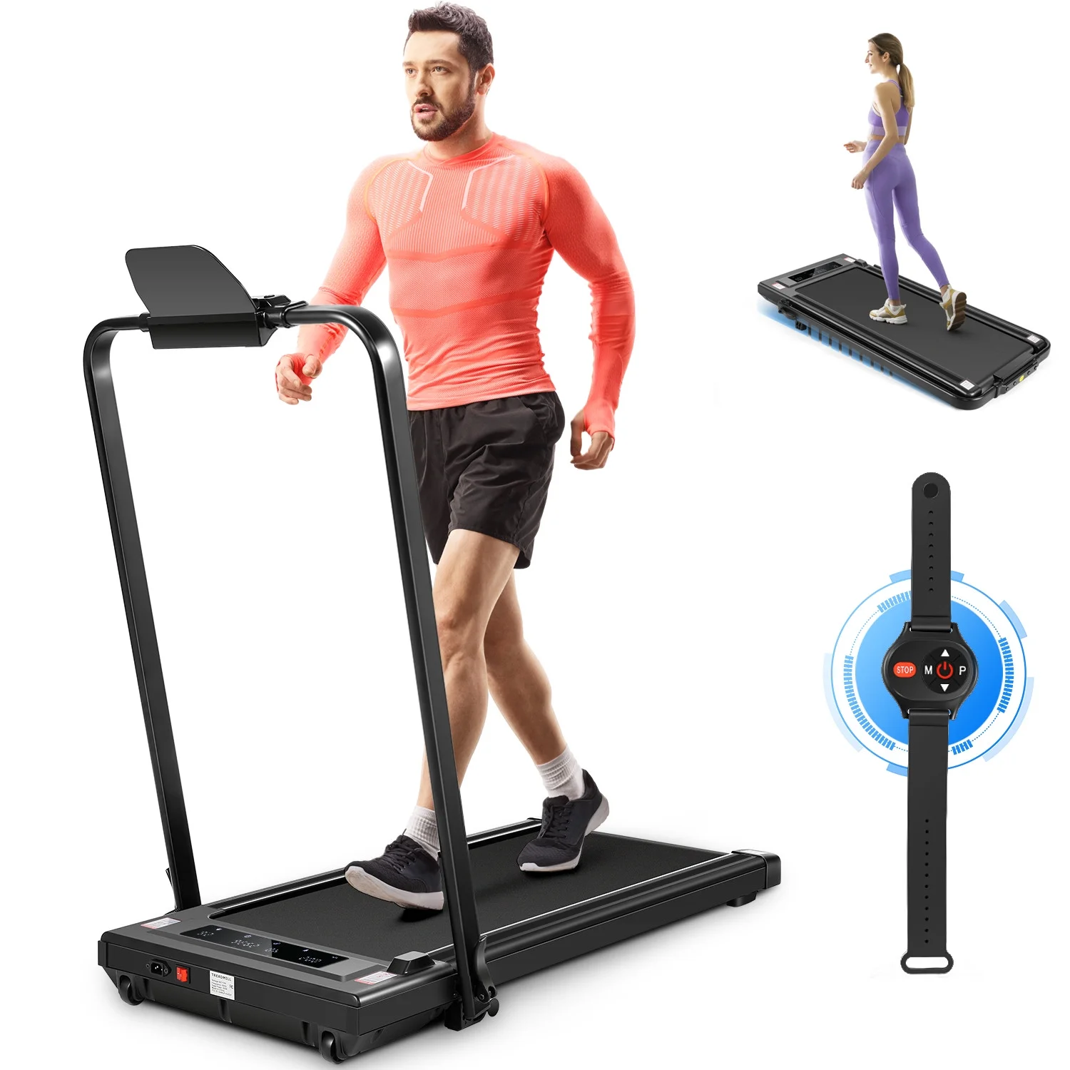 Tikmboex 2 in 1 Under Desk Treadmill with ?2.5HP Strong Motor LED and Supports 3-Ways Control for Home Office Compact Walking Pad