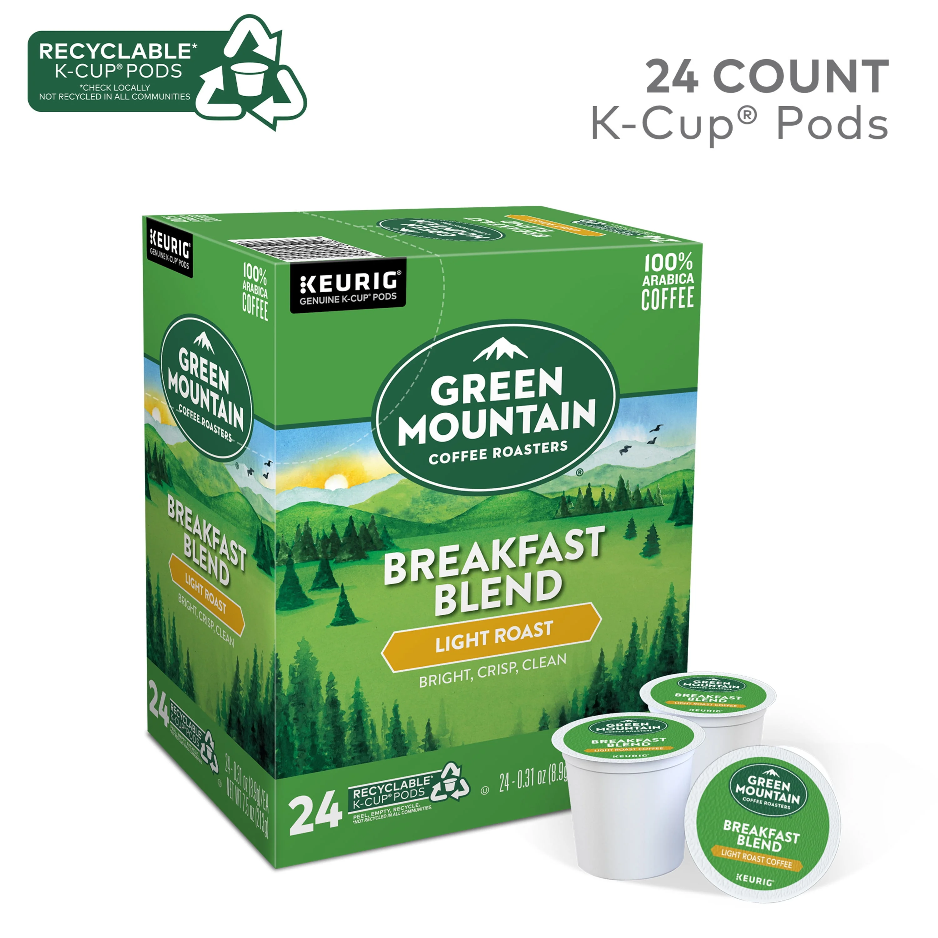 Green Mountain Coffee Roasters, Breakfast Blend Light Roast K-Cup Coffee Pods, 24 Count