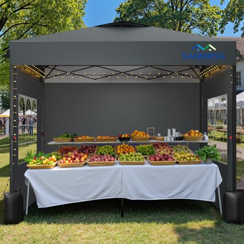 10X10 Pop Up Canopy Tent with 3 Sidewalls,Easy Up Canopy,Commercial Instant Shelter,Heavy Duty One Person Set Up Event Tent,Gray