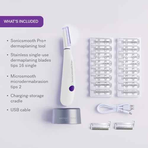 Michael Todd Beauty Sonicsmooth Pro+ Dermaplane Razor for Women Face + Eyebrow trimmer Dermaplaning System w/LED Light Peach Fuzz Remover -16