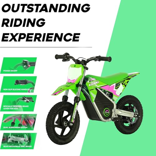 OLALA 36V Electric Dirt Bike for Kids Aged 4-8, Brushless 350W Racing Grade Electric Motorcycle, Up to 18.6MPH & 3 Speed Settings, Dual Disc Brakes