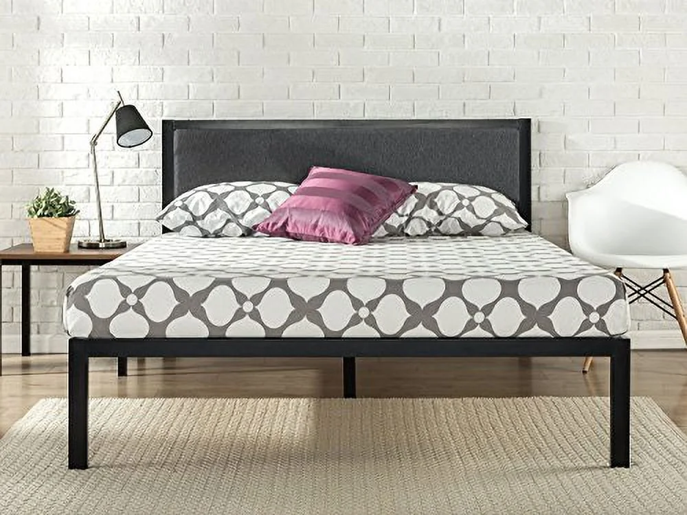 Zinus Korey 14" Steel Platform Bed Frame with Upholstered Headboard and Wood Slat Support, Twin