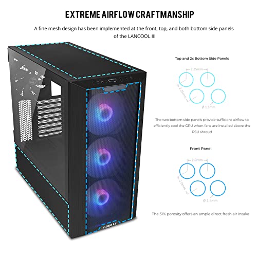 LIAN LI LANCOOL III E-ATX PC Case, Spacious RGB Gaming Computer Case with Hinged Tempered Glass Doors, Fine Mesh Panels