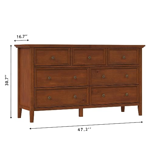 IKENO White 7 Drawer Dresser for Bedroom, Modern Solid Wood Large Storage Cabinet