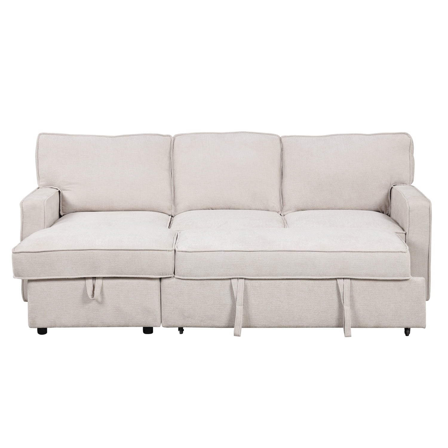 Churanty Pull Out Sofa Bed Sectional 3 Seater Sleeper Sofa Bed with with Storage chaise USB Port and 2 Cup Holders for Living Room Apartment,Beige