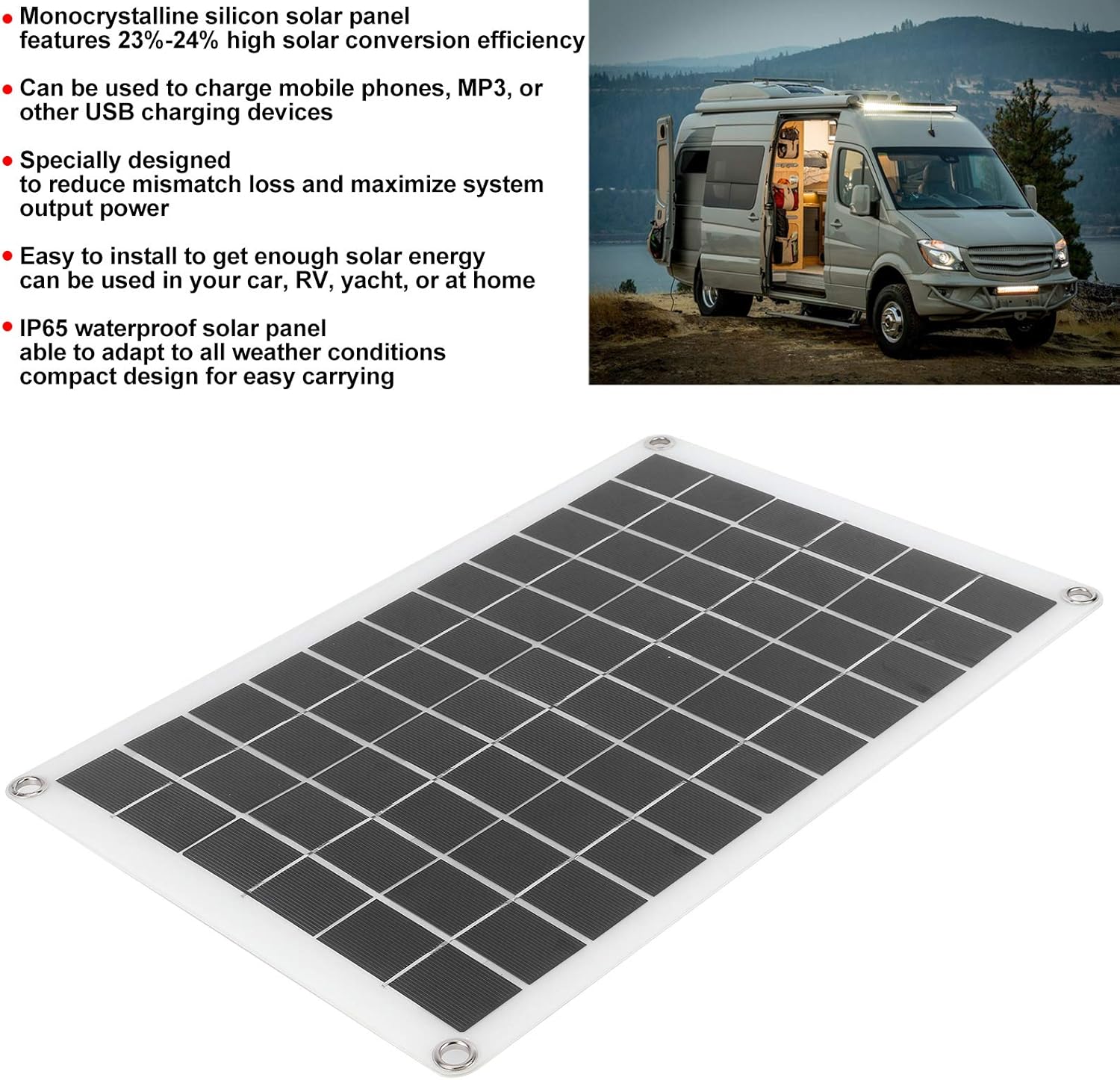 Portable Solar Panel,Portable Solar Cell Panel 100W Monocrystalline 12/24V USB Output for Car Trailers Yacht Pack of 2