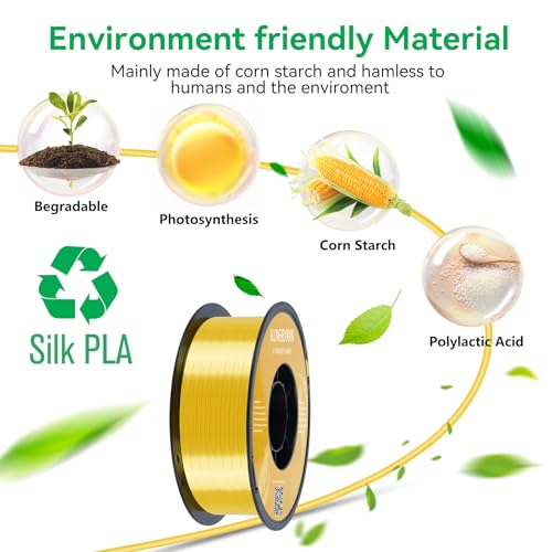 Kingroon Silk PLA Bundle 3D Printer Filament, Dimensional Accuracy +/- 0.03 mm, 10 kg Spool(22lbs)