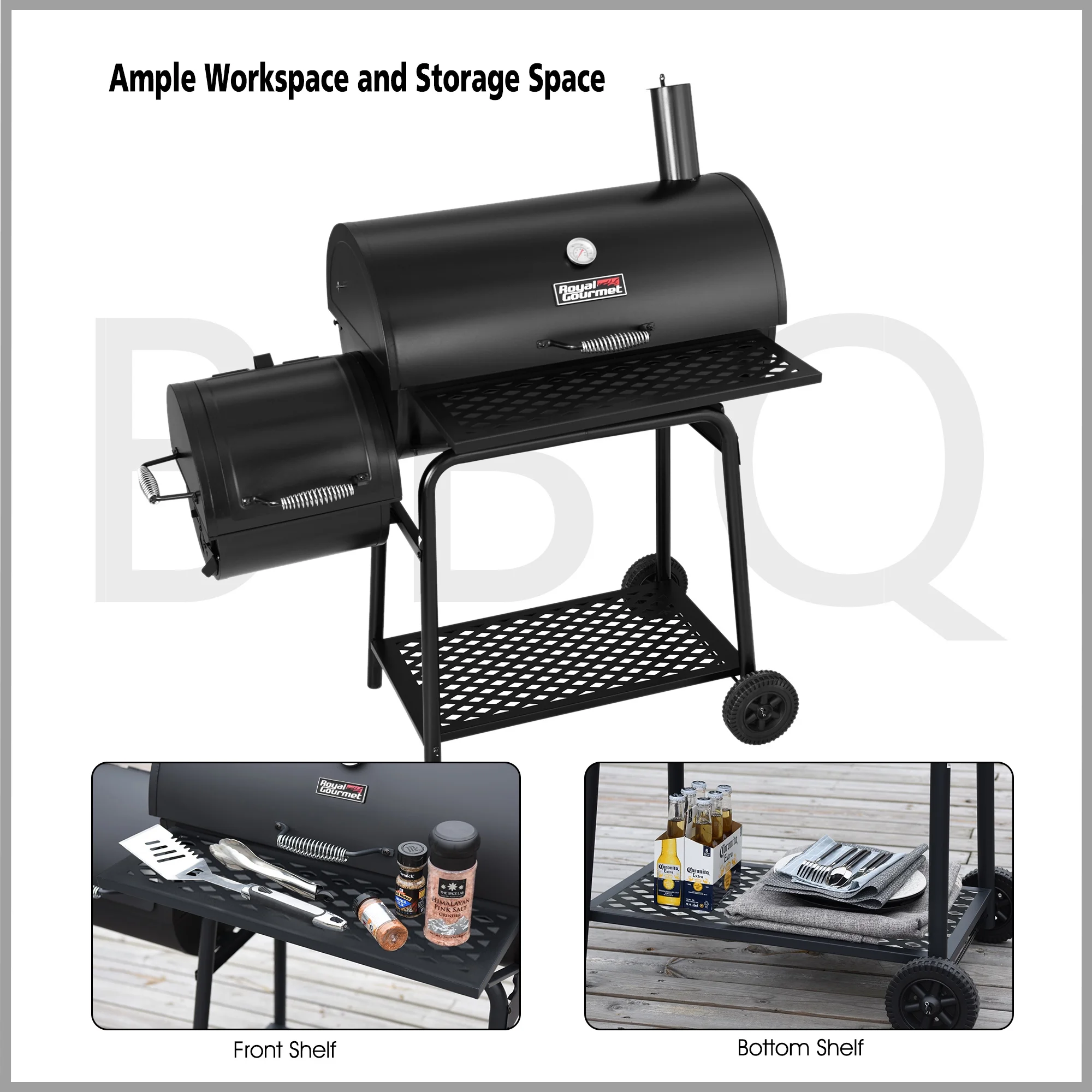 Royal Gourmet 30" CC1830FG, Charcoal Grill with Offset Smoker with High Heat-Resistant BBQ Gloves