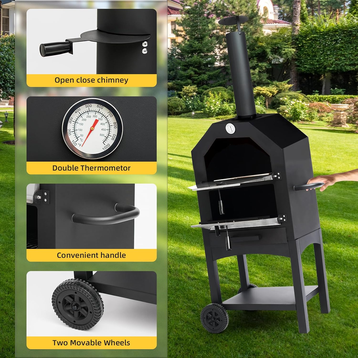 Pizza Oven Outdoor, Wood-Fired Pizza Oven 63" Height Patio Pizza Maker with Pizza Stone, Pizza Peel