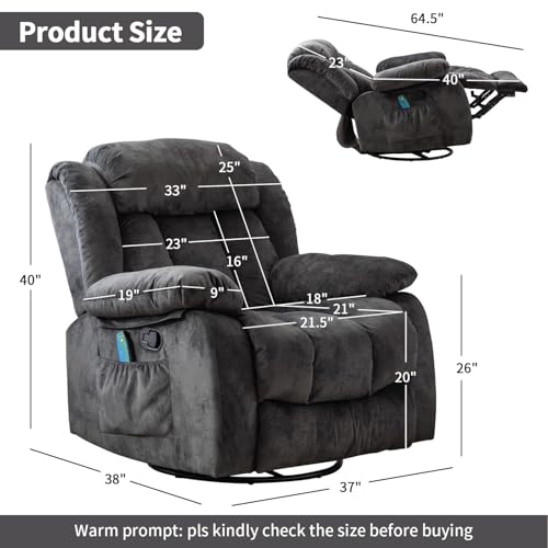 INZOY Massage Swivel Rocker Recliner with Heat and Vibration, Manual Rocking Recliner Chair with Vibrating Massage