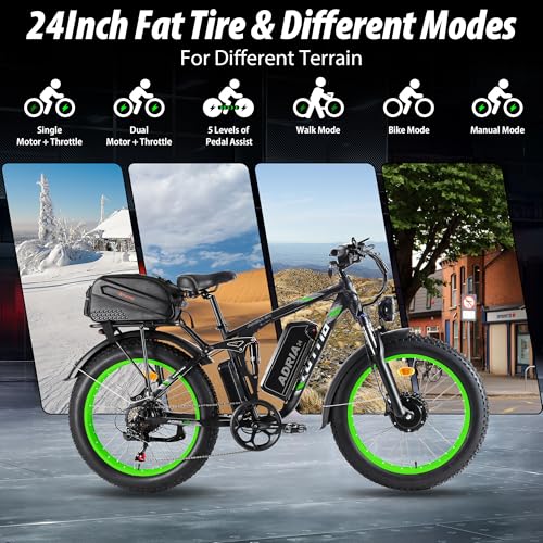 Adria24 Peak 4000W Dual Motor Electric Bike for Adults - 42MPH 52V 30AH Dirt Ebike for Off-Road Mountain Beach Snow (US Warehouse)