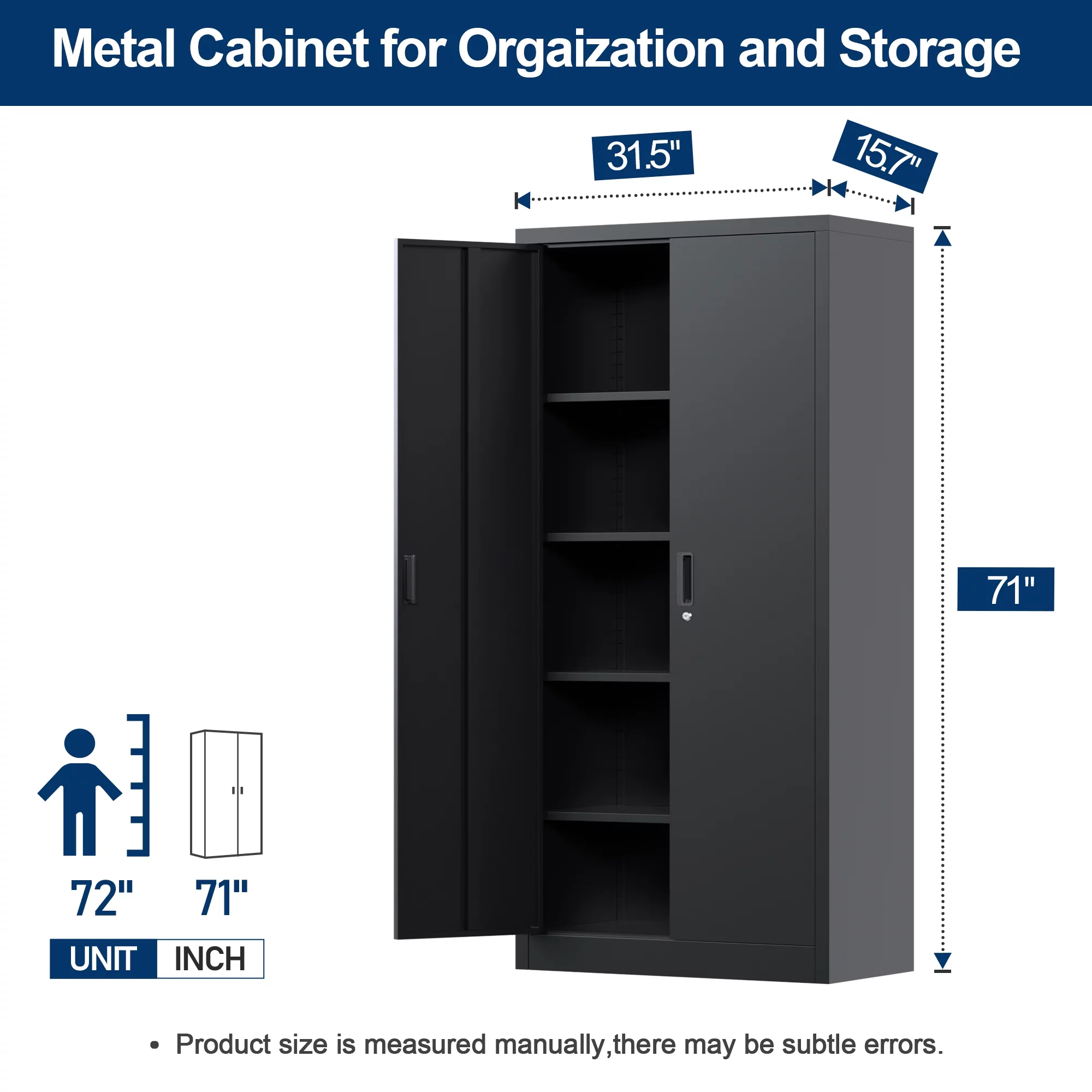 GAEANET 71 inches Tall Metal Storage Cabinet, Locking Steel Storage Cabinet for Office and Garage