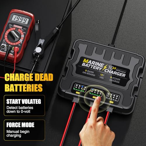 3 Bank Marine Battery Charger, 12V 30A (10A/Bank) Smart Waterproof Onboard Boat Battery Charger