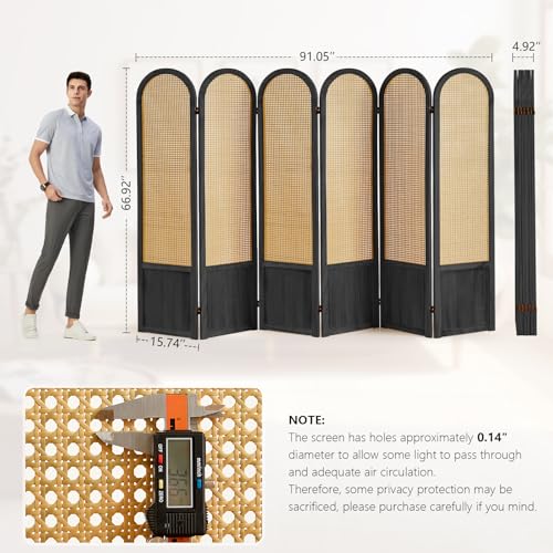 Room Divider 4 Panel, Folding Privacy Screen, Foldable Wood Divider Room Dec, Rattan Room Divider, Portable Partition Screen