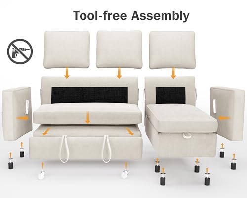 81" Sleeper Sofa Bed with Pull Out Bed, L Shaped Couch Sectional Sleeper Sofa, Pull Out Couch with Reversible Storage Chaise, Side Pockets
