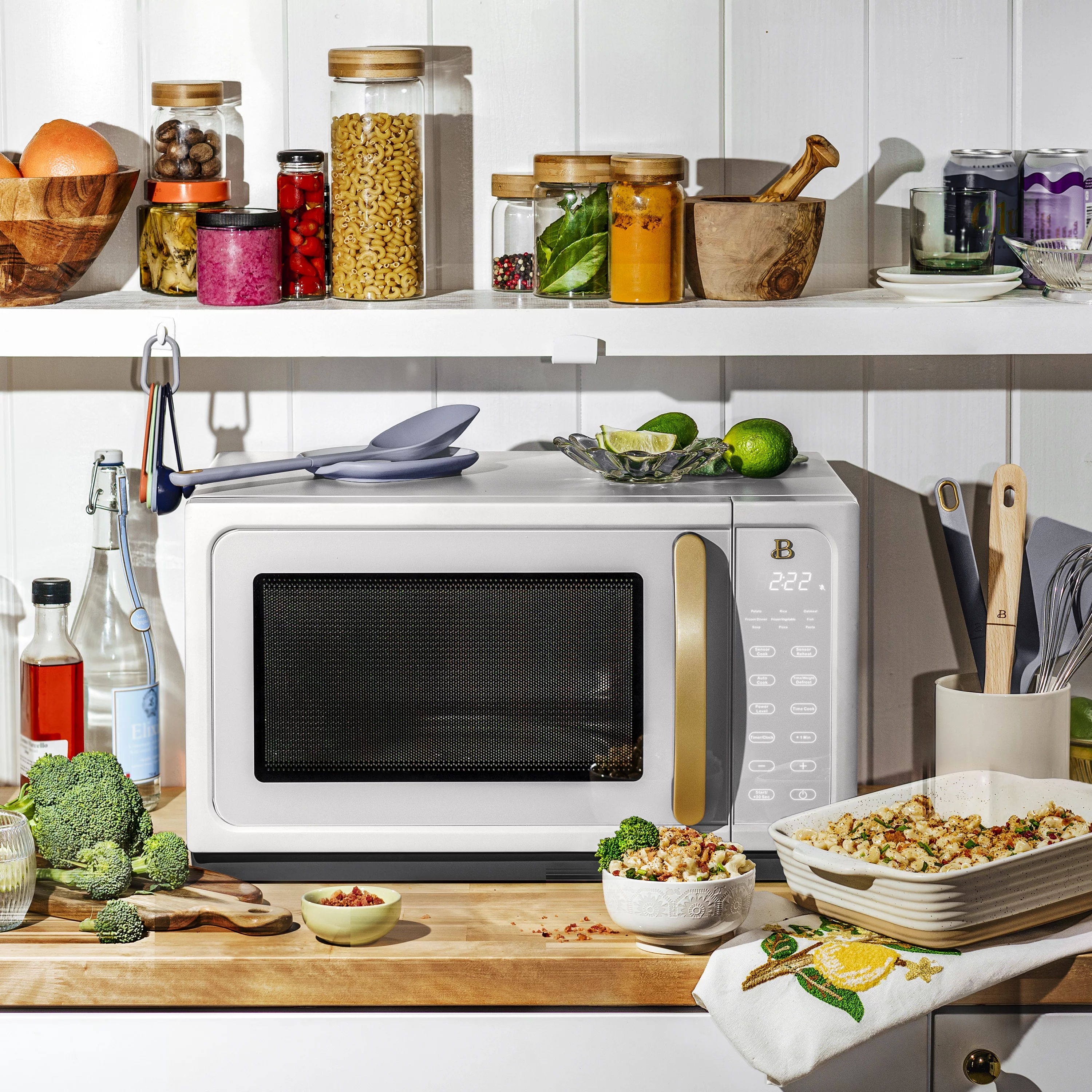 Beautiful 1.1 Cu ft 1000 Watt, Sensor Microwave Oven, White Icing by Drew Barrymore, New - Radiant Selections