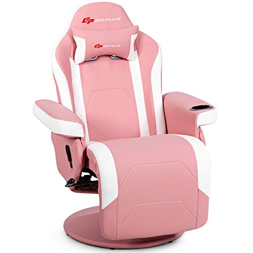 Goplus Massage Gaming Chair, Racing Style Gaming Recliner w/Adjustable Backrest and Footrest