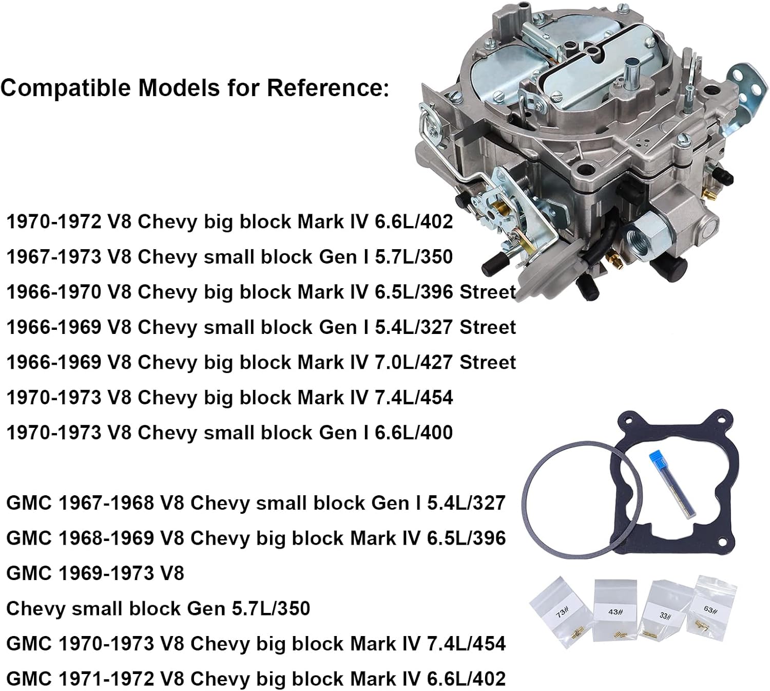 4 Barrels Carburetor Carb ,For Edelbrock 1901R Rochester Quadrajet 4MV Chevy 1966-1973 - Summit Jegs Divorced Choke 1901-GG 4-BBL