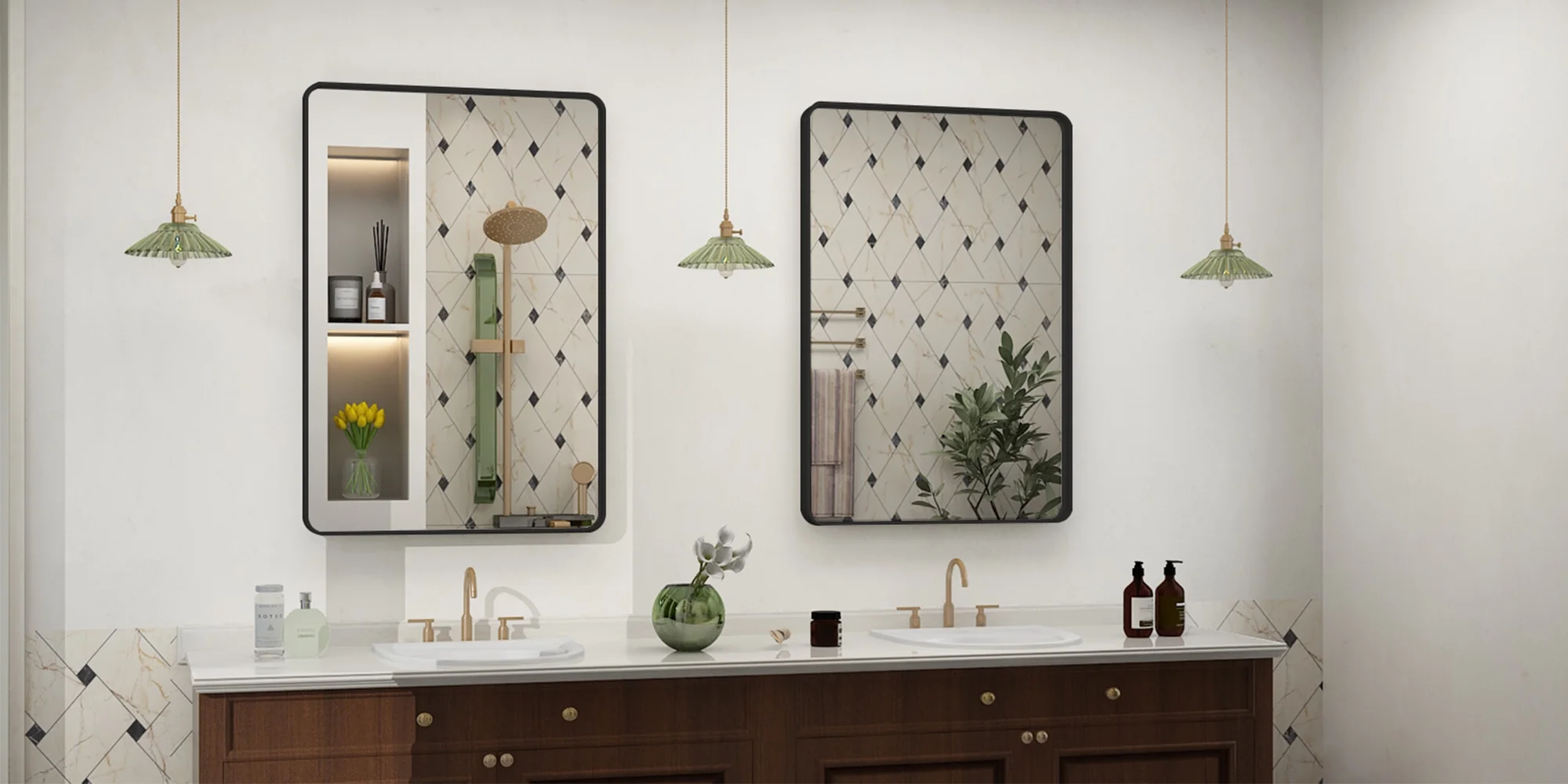 Apmir 36x24 inch Rectangular Wall Mirror Black Mirrors for Bathroom Vanity Mirror Tempered Glass - Radiant Selections