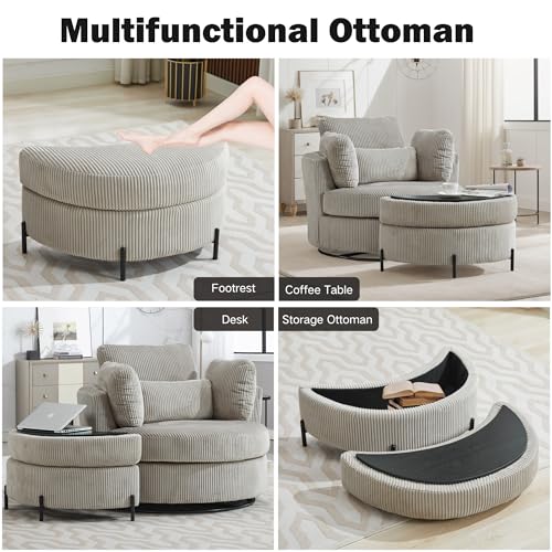 Chifee & Vingol 42.2" Oversized Swivel Accent Chair Round Barrel Chair,Chenille,Beige