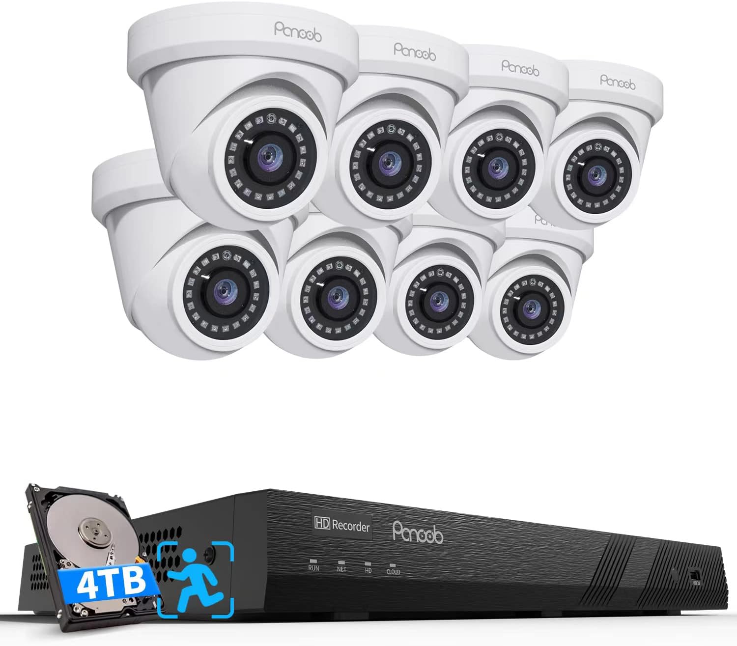 PANOOB 8CH 4K PoE Security Camera Systems, 4K/8MP NVR w/2TB HDD