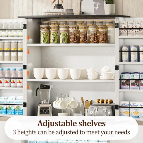 72" Kitchen Pantry Storage Cabinet, Farmhouse Pantry Cabinet with 8 Hanging Rack Shelves & 3 Pull-Out Racks, Pantry Storage Cabinet