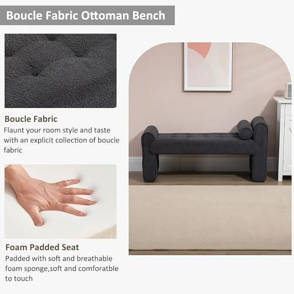 49.02" Boucle Bench for Bedroom End of Bed   Sherpa Upholstered Entryway Bench Teddy Ottoman Bench Seat for Living Room Foyer Window (Orange)