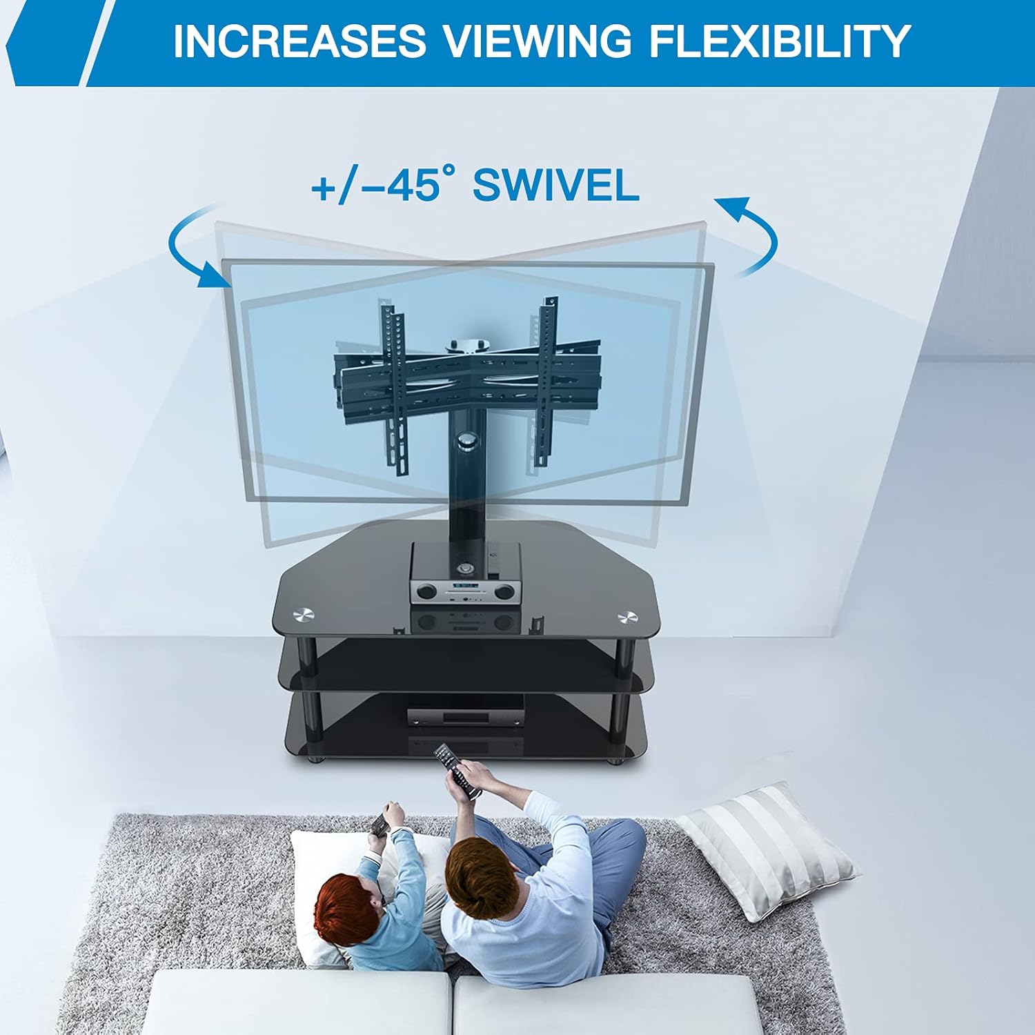Swivel Floor TV Stand/Base for 32-65 Inch TVs-Universal Corner TV Floor Stand with Storage Perfect for Media-Height Adjustable Entertainment Stand