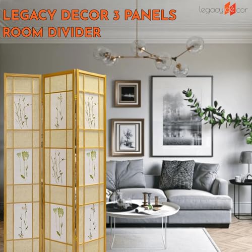 Legacy Decor 3 Panels Room Divider - Portable & Foldable Freestanding Room Privacy Screen - 71” Tall Botanical Floral Dressing Screen