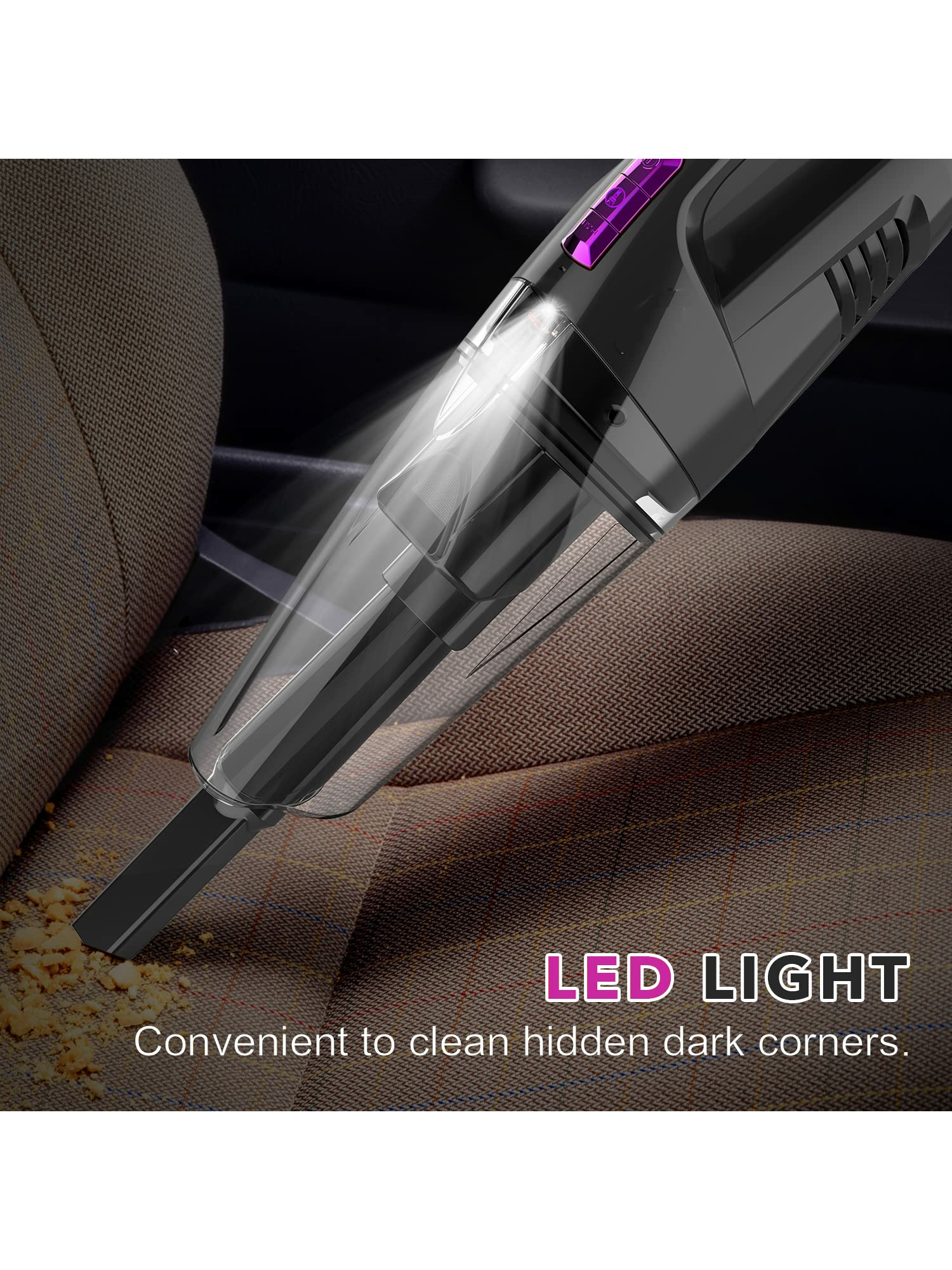 Whall Mini Vacuum Cleaners for Home Vacuum Cordless Handed Cleaner 8500 PA Strong Suction Low Noise Wet Dry Quick Charge for Car Home