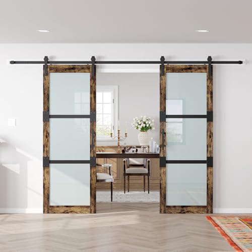 Fredbeck Double 30X84 Glass Barn Door (60 barn Door with 11ft Hardware kit inlcuded