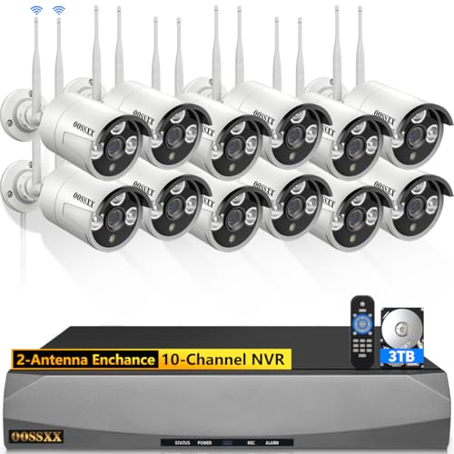 Dual Antennas for Wi-Fi Enhanced AI Human Detected 2K 3.0MP Wireless Security Camera System, Surveillance DVR Kits with 2TB Hard Drive