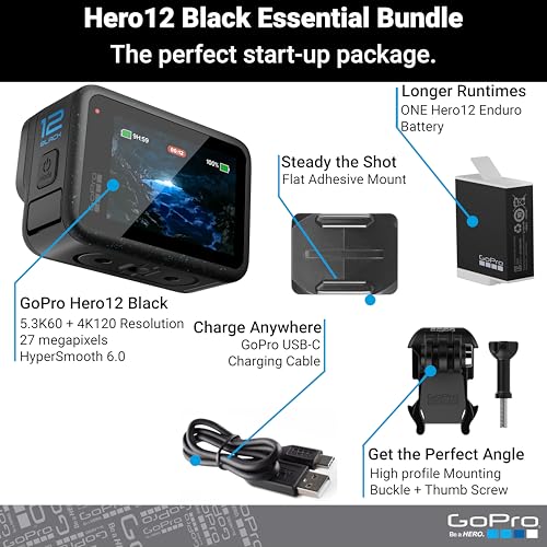 GoPro Hero12 Black E-Commerce Package - Waterproof Action Camera with 5.3K60 Ultra HD Video, 27MP Photos, HDR, 1/1.9" Image Sensor, Live Streaming
