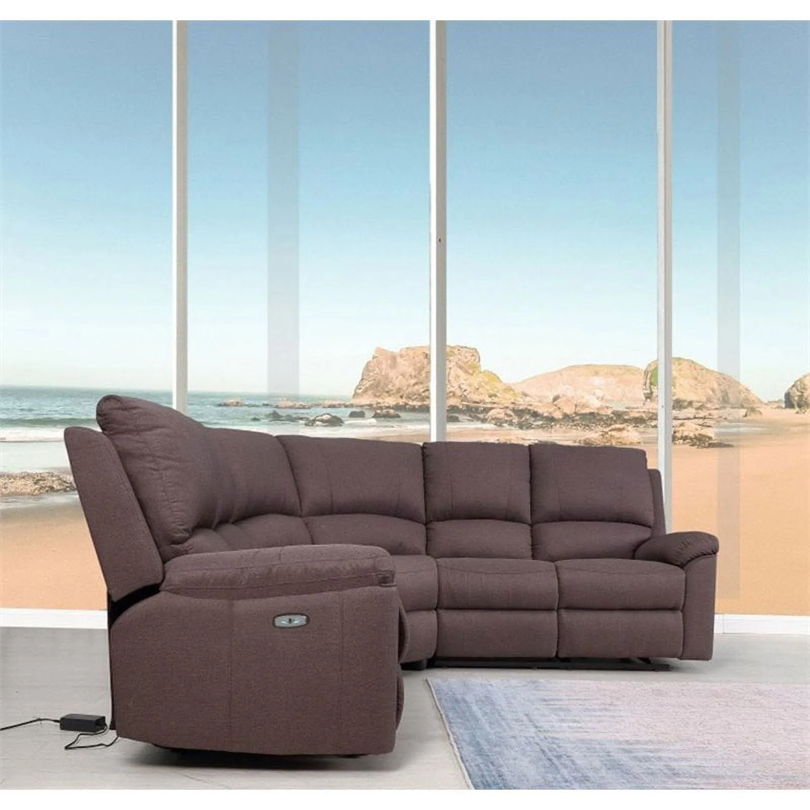 Titan Furnishings Transitional Chanille Fabric Power Reclining Sectional - Brown