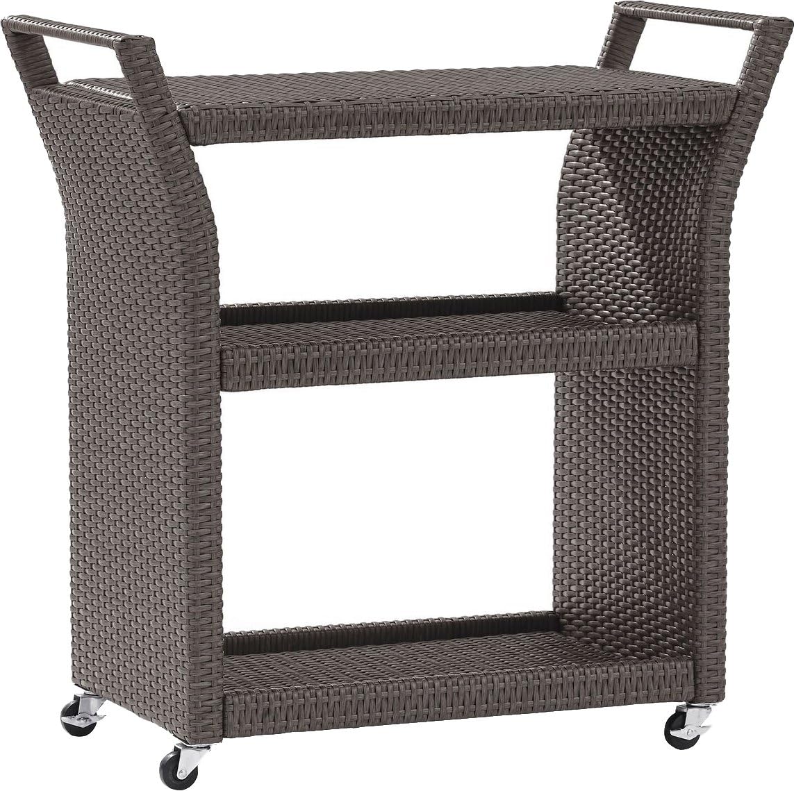 Crosley Furniture CO7213-BR Palm Harbor Outdoor Wicker Rolling Bar Cart, Brown