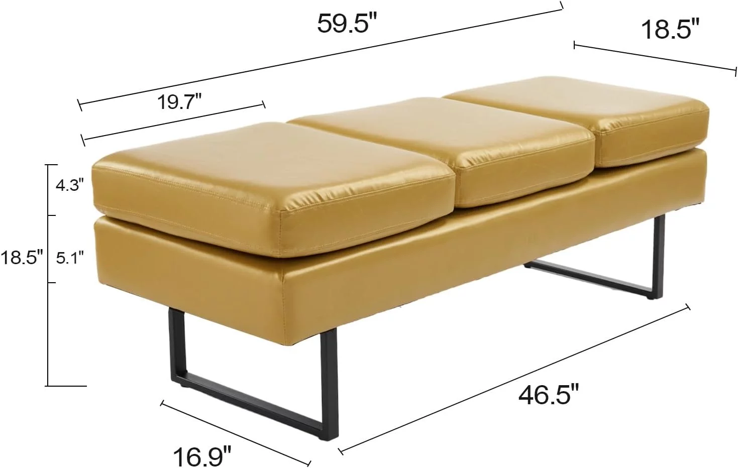 OmySalon Waiting Room Bench Seating, Salon Reception Chairs 3 Seats Upholstered, 59.5''Heavy Duty Guest Lobby Chairs, Faux Leather Settee