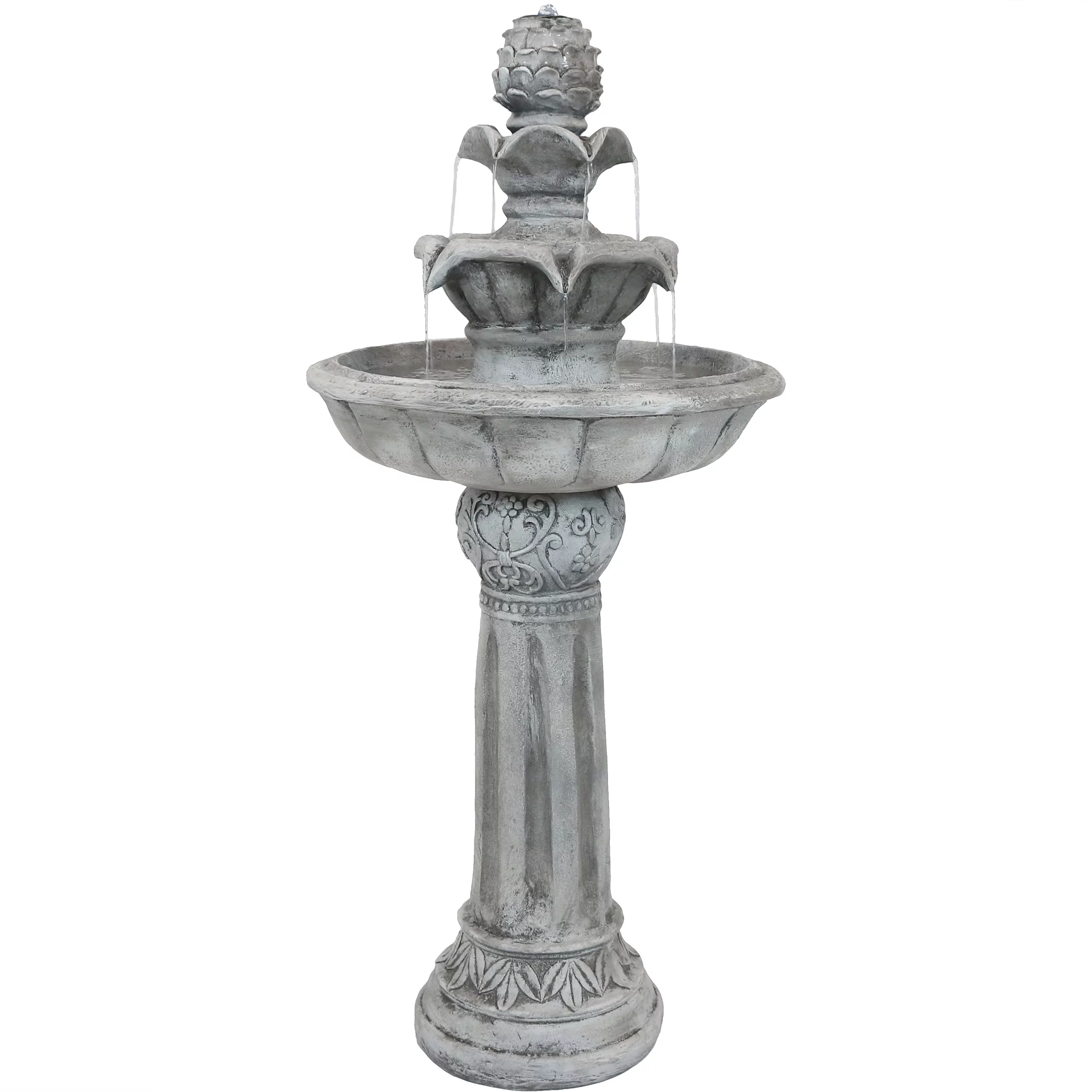 Sunnydaze Ornate Elegance Solar Water Fountain with Battery Backup - 42.5" H - White
