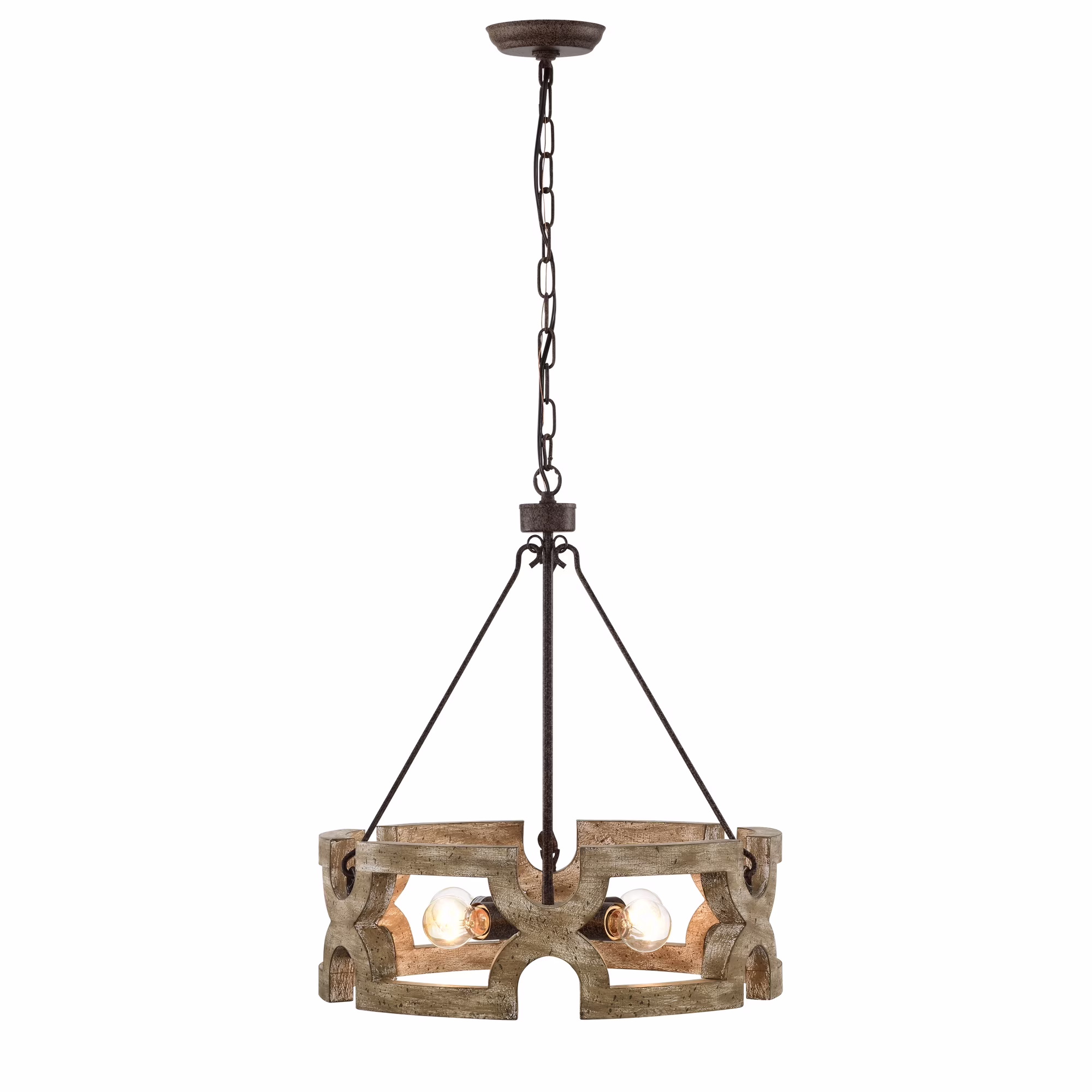 Warehouse of Tiffany Aarti Rustic Farmhouse 4 Light Wood Grain Paint Chandelier Pendant 19 Inch.